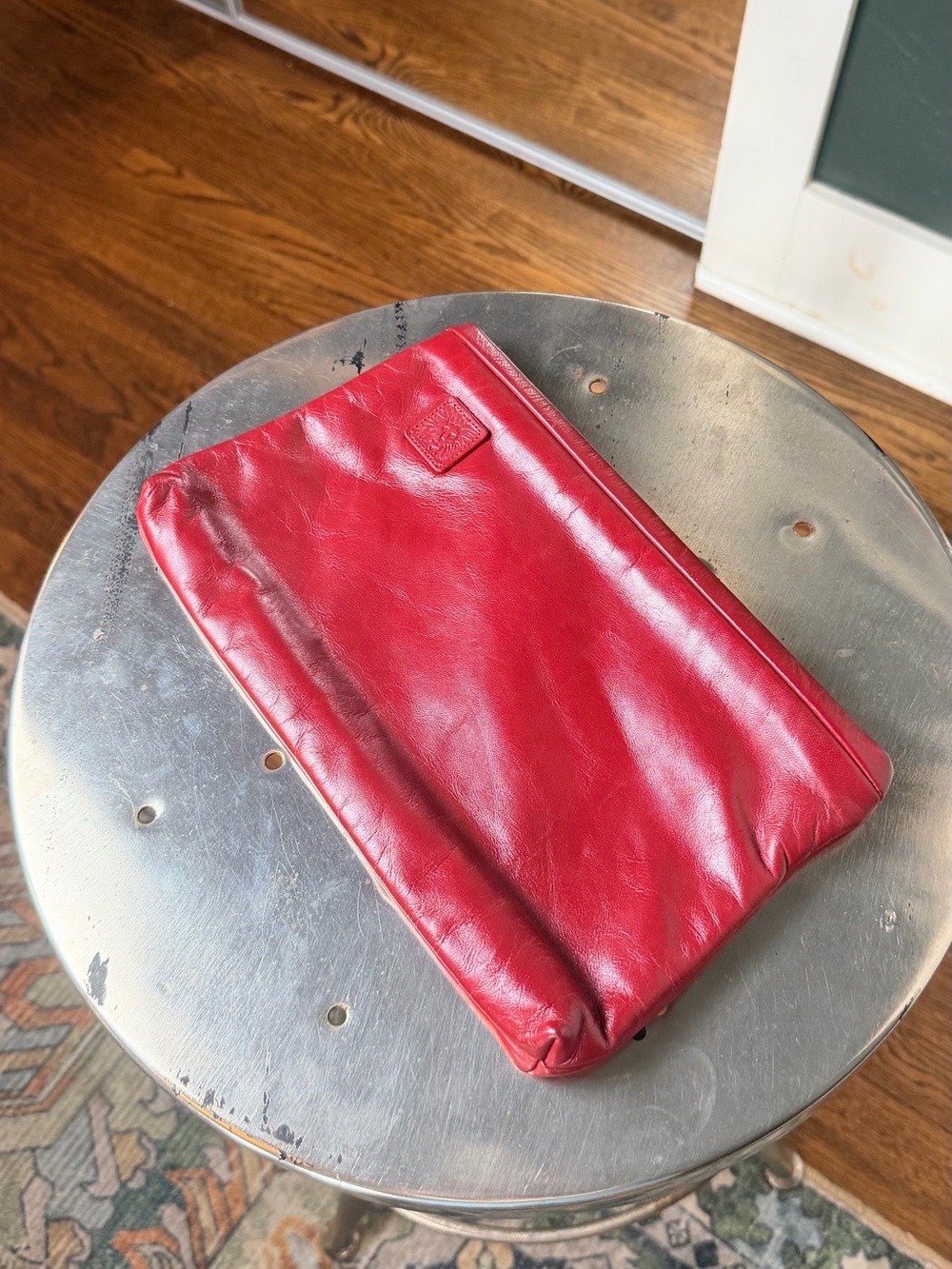Vintage Anne Klein for Calderon Red Leather Clutch 80s Lion Logo